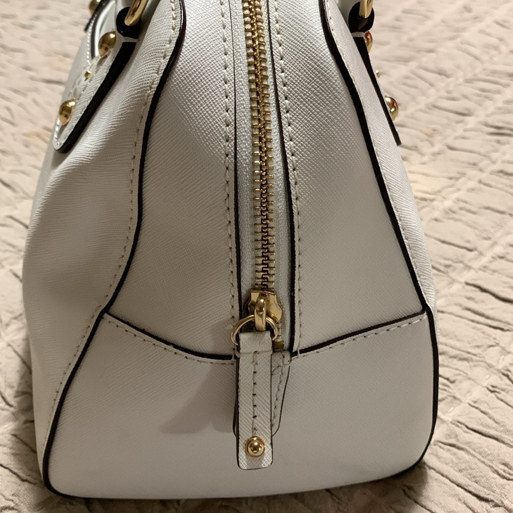 Michael Kors Jet Set Saffiano White Leather Bowling Bag Classic Quiet Luxury - Picture 7 of 16